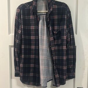 Red and Navy Lightweight Plaid Shirt Jacket